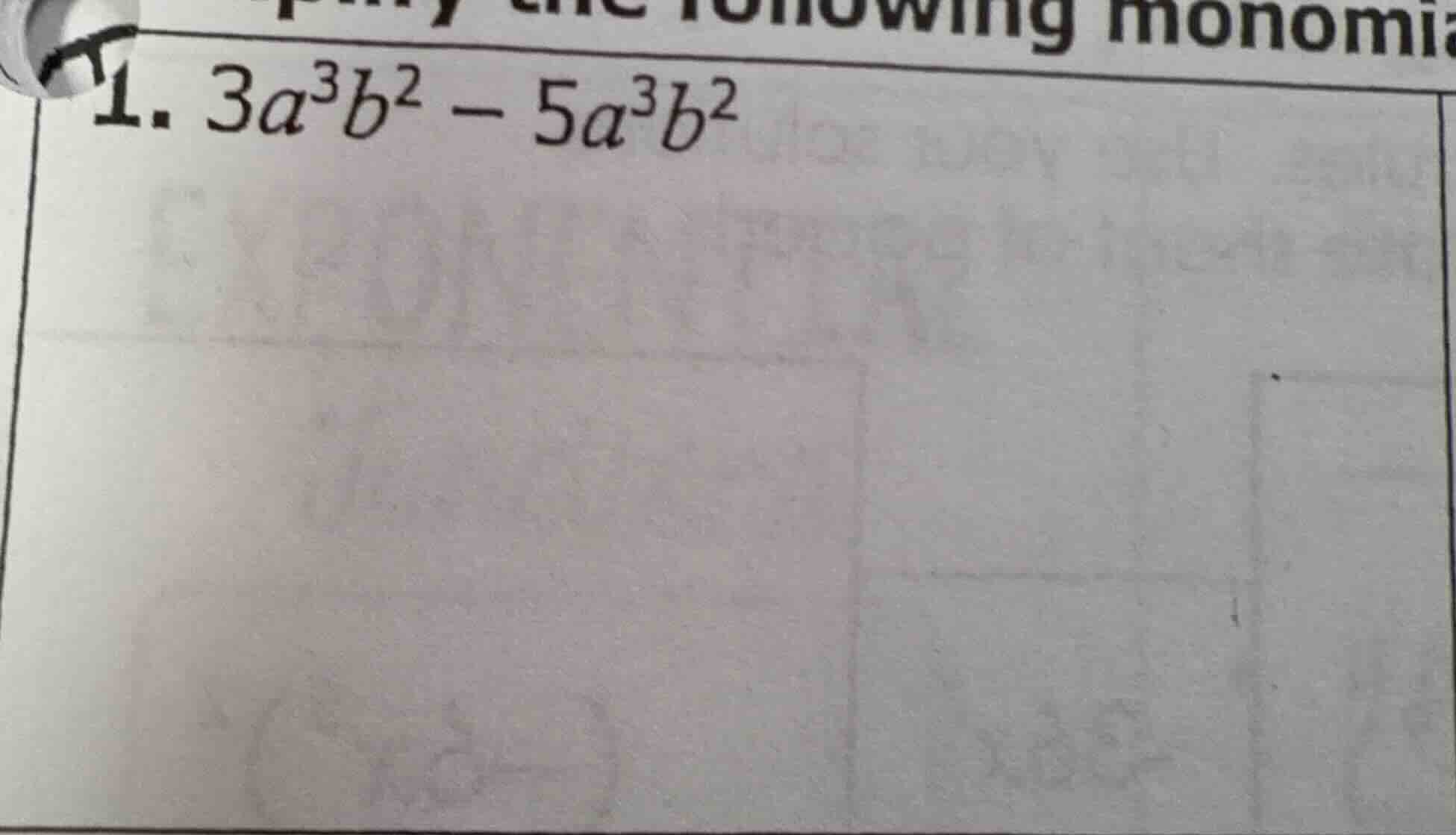 1. $3a^{3}b^{2}-5a^{3}b^{2}$