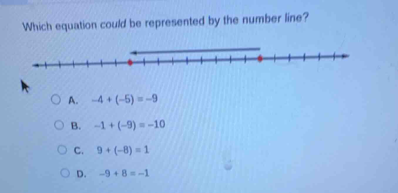 which equation could be represented by the number line? a. $-4 + (-5) =…