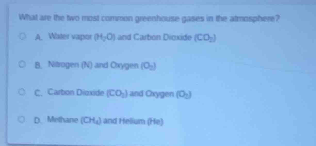 what are the two most common greenhouse gases in the atmosphere? a. wat…
