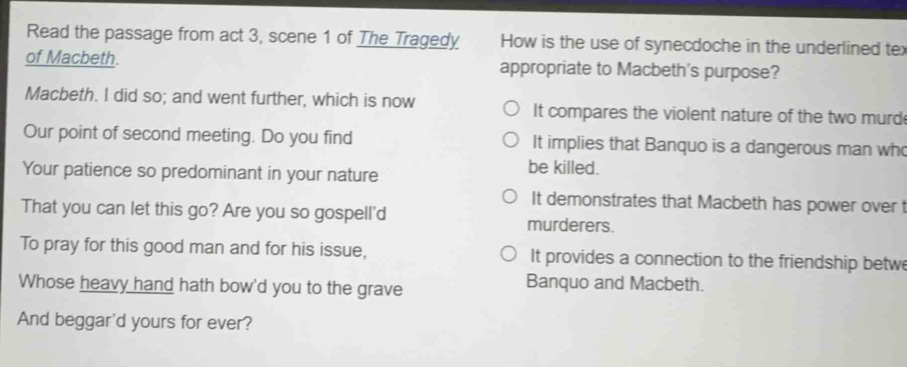 read the passage from act 3, scene 1 of *the tragedy of macbeth*.macbet…