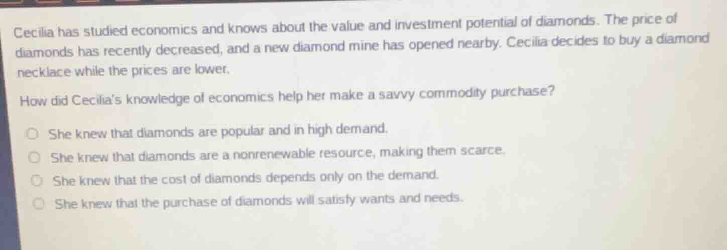 cecilia has studied economics and knows about the value and investment …