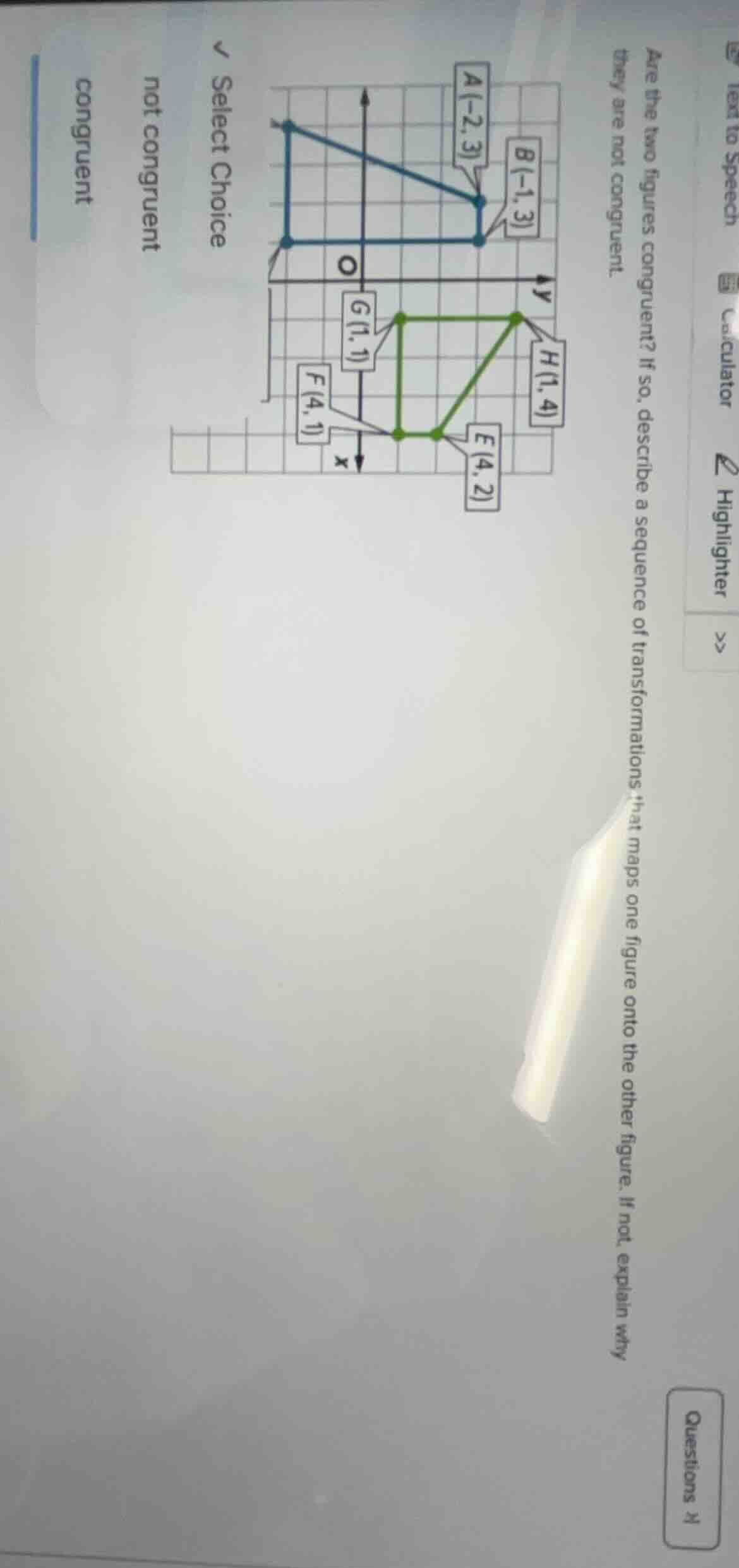 are the two figures congruent? if so, describe a sequence of transforma…