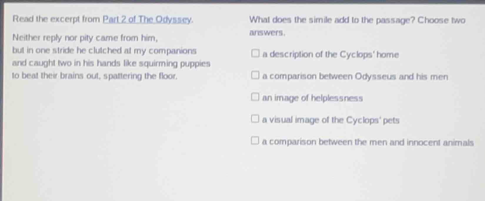 read the excerpt from part 2 of the odyssey. neither reply nor pity cam…