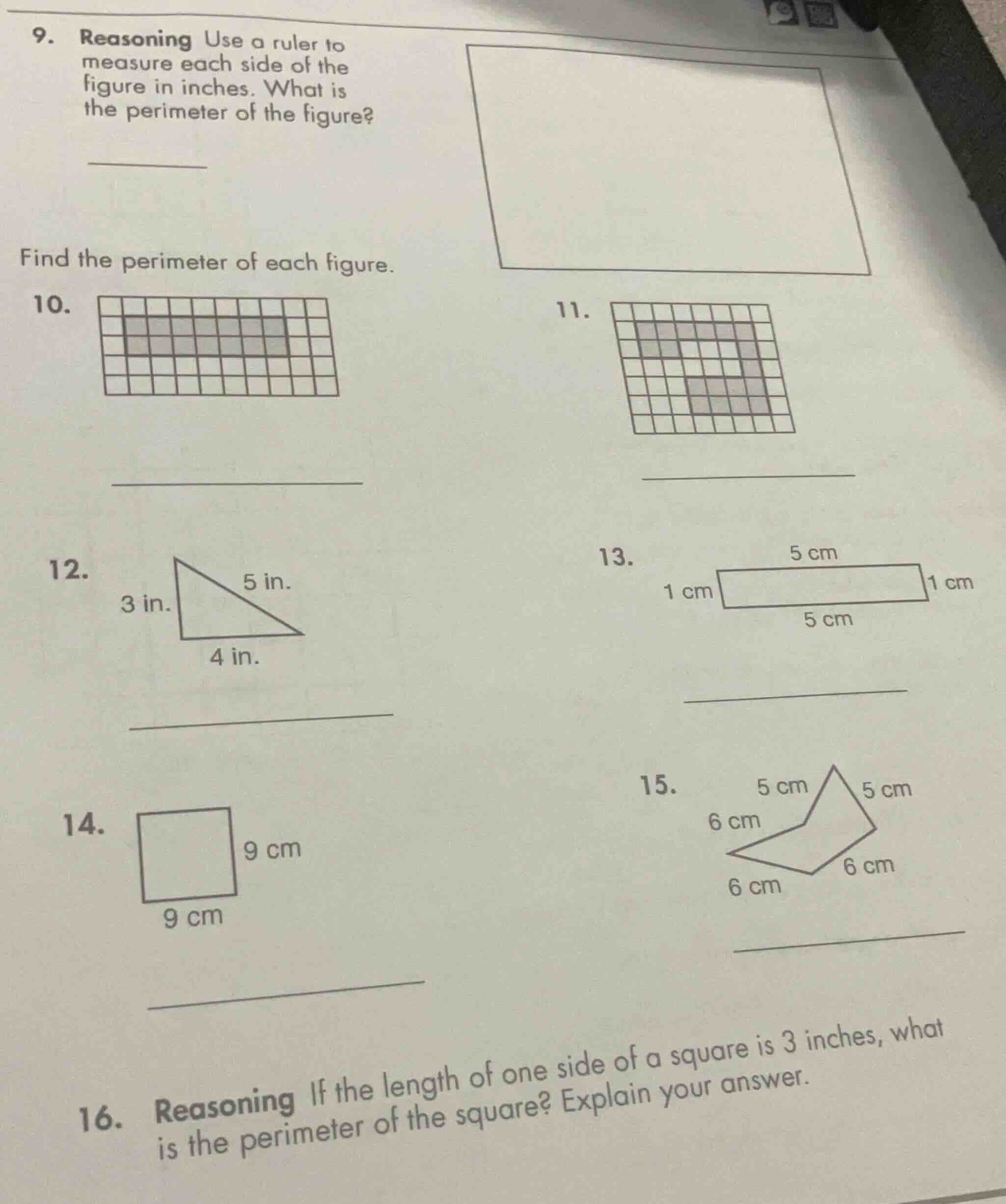 9. reasoning use a ruler to measure each side of the figure in inches. …
