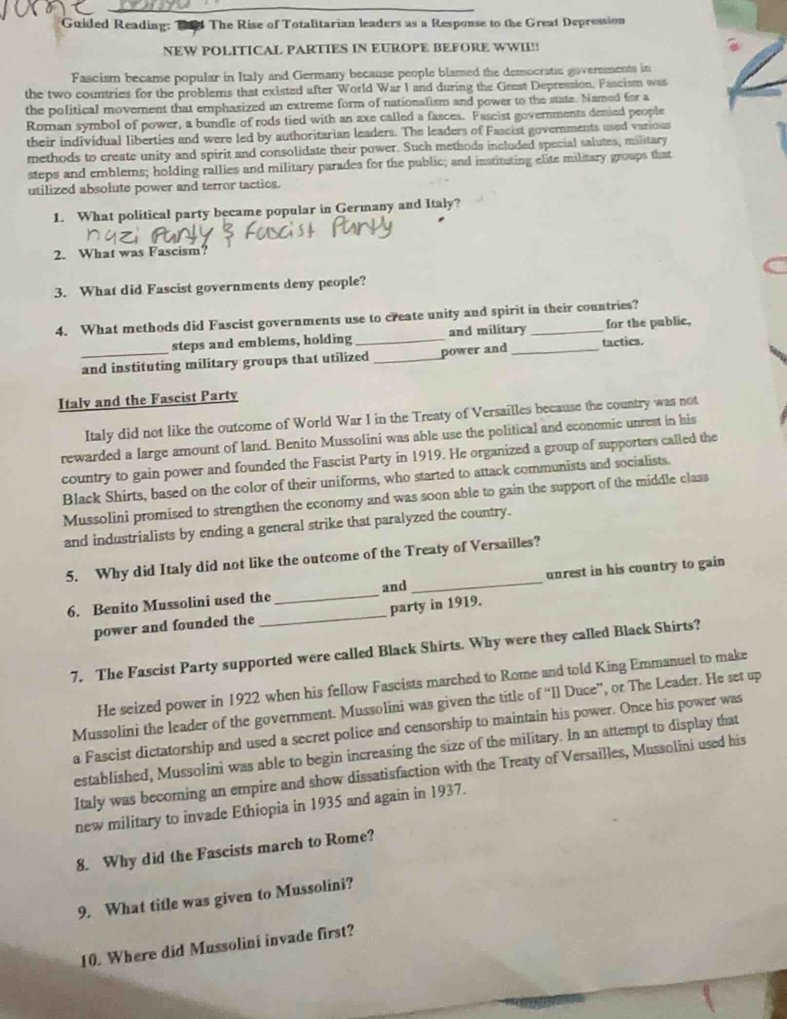 guided reading: the rise of totalitarian leaders as a response to the g…