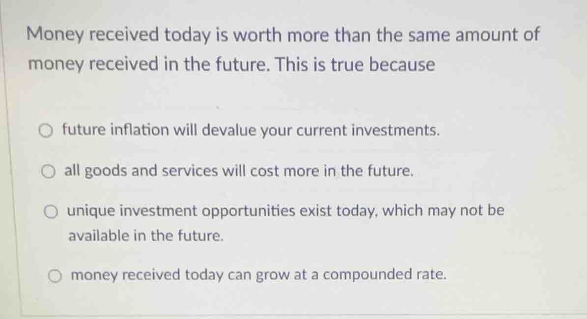 money received today is worth more than the same amount of money receiv…
