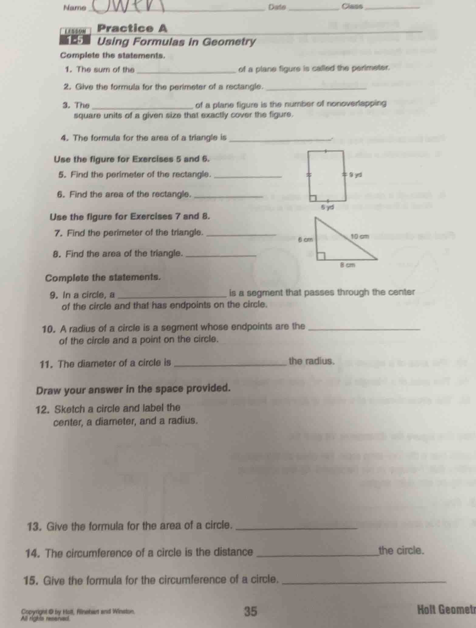name ______ date ______ class ______lesson 1-5 practice ausing formulas…