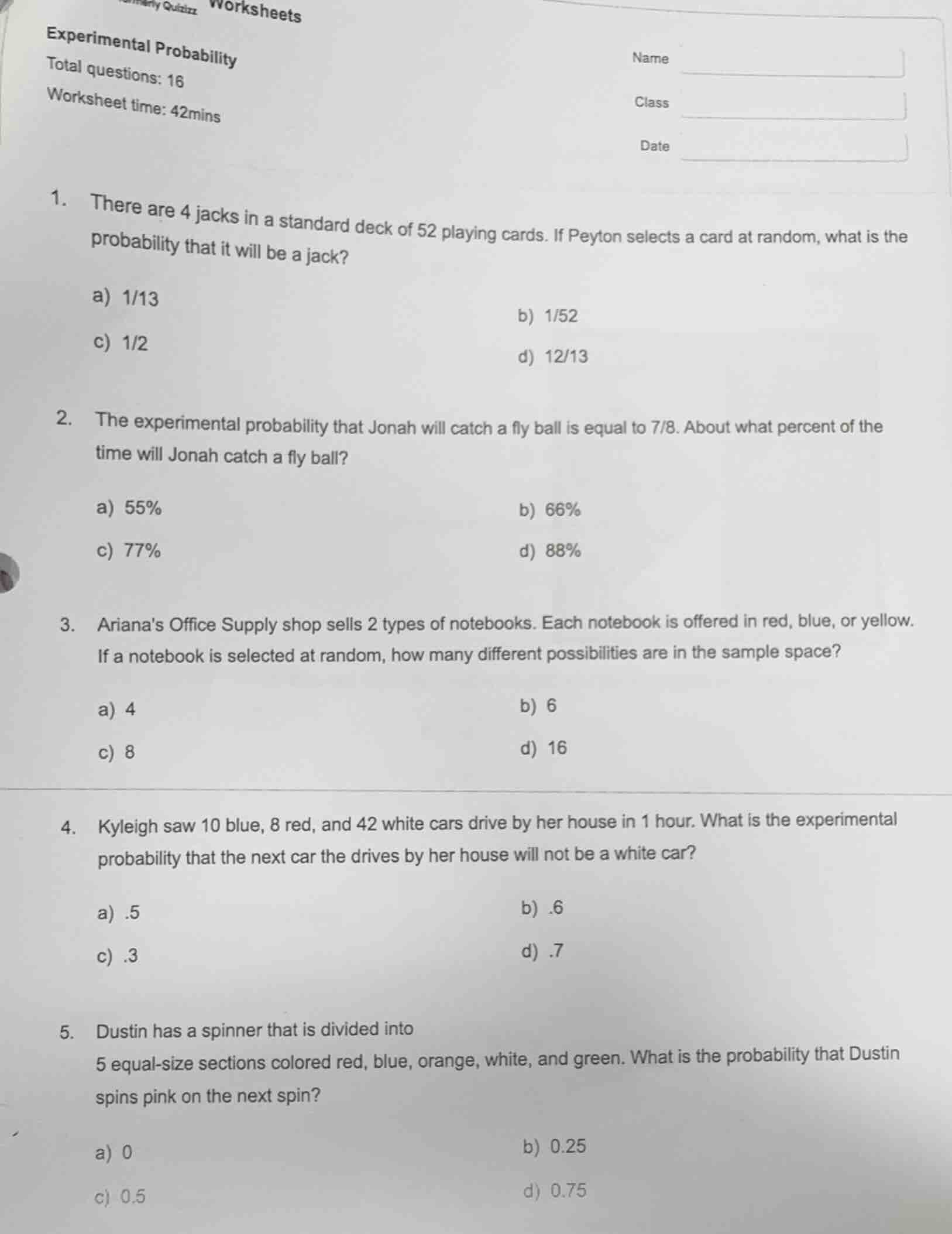 worksheetsexperimental probabilitytotal questions: 16worksheet time: 42…