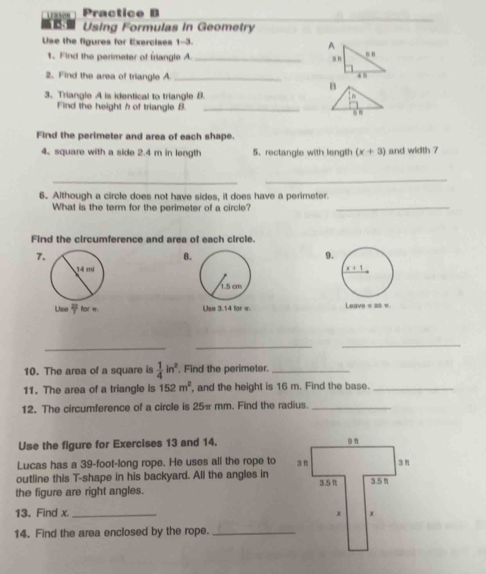 practice busing formulas in geometryuse the figures for exercises 1-3.1…