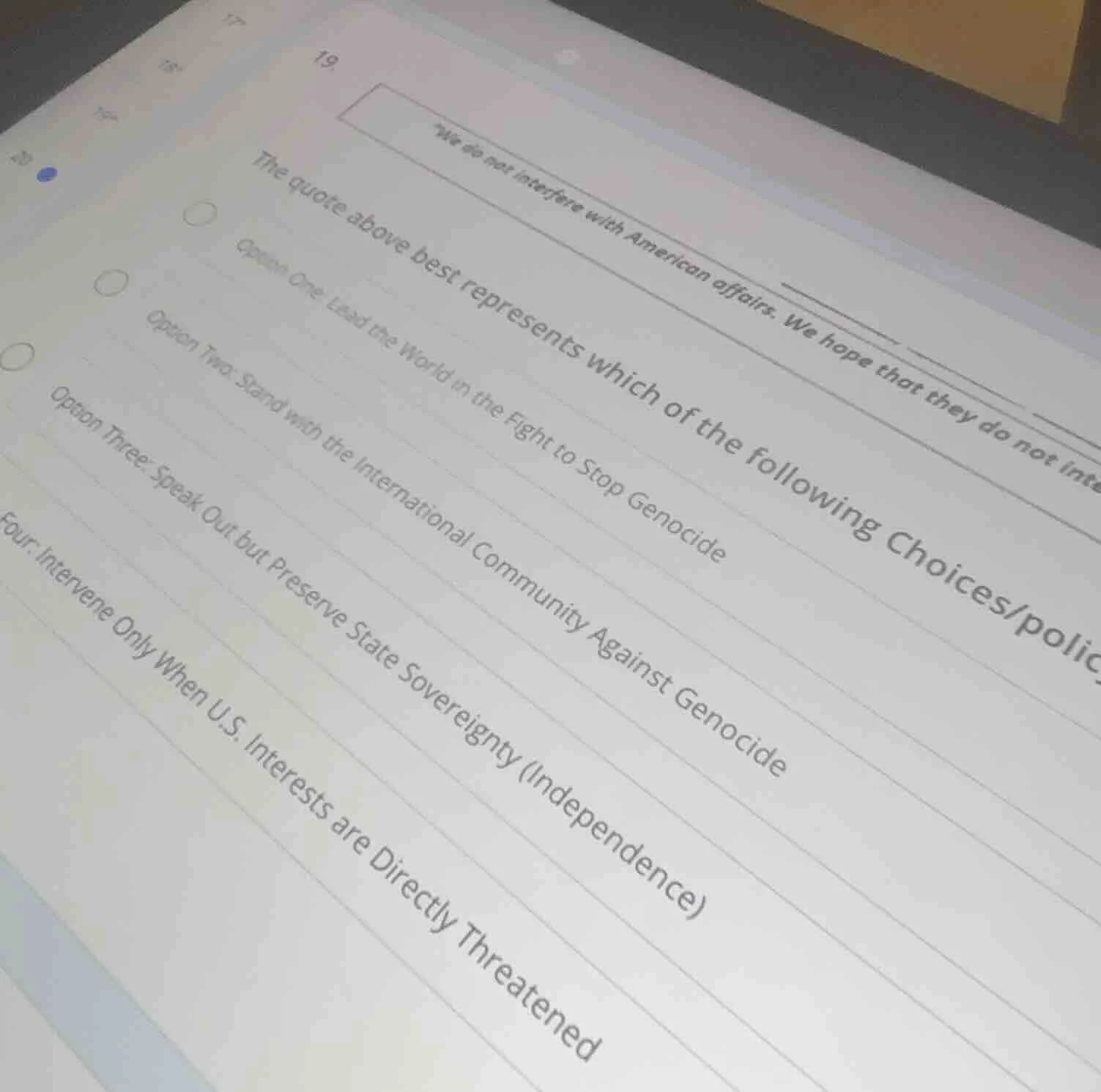 19. \we do not interfere with american affairs. we hope that they do no…