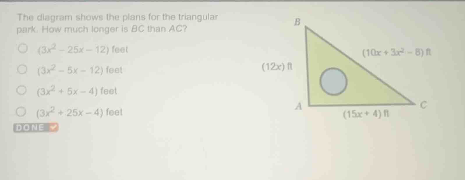 the diagram shows the plans for the triangular park. how much longer is…