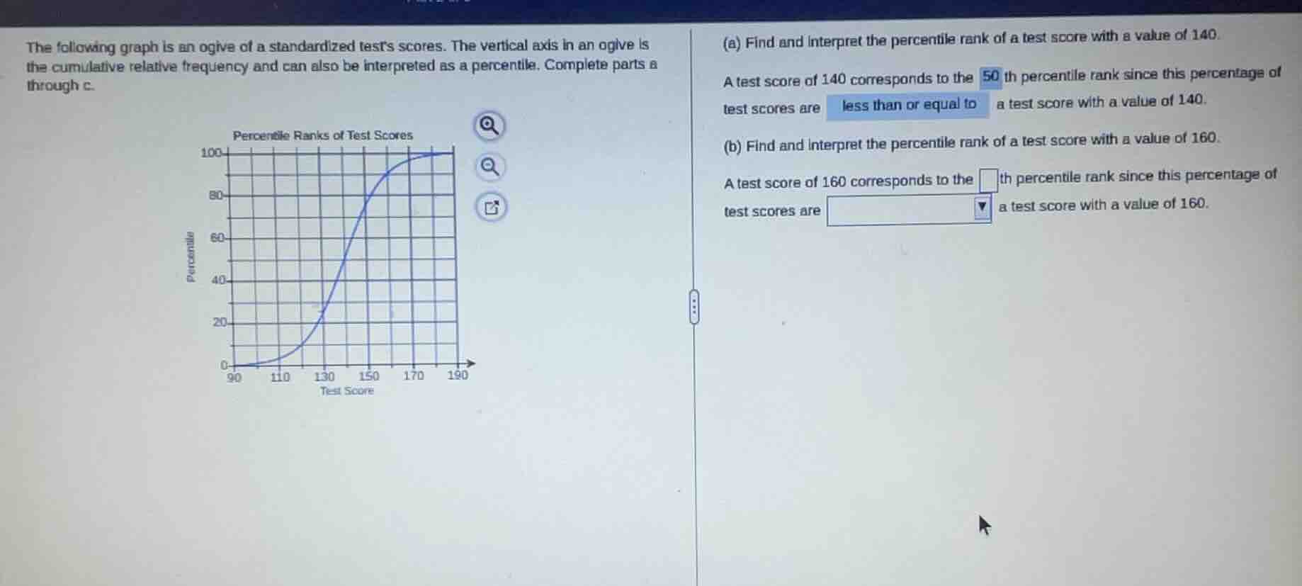 the following graph is an ogive of a standardized tests scores. the ver…