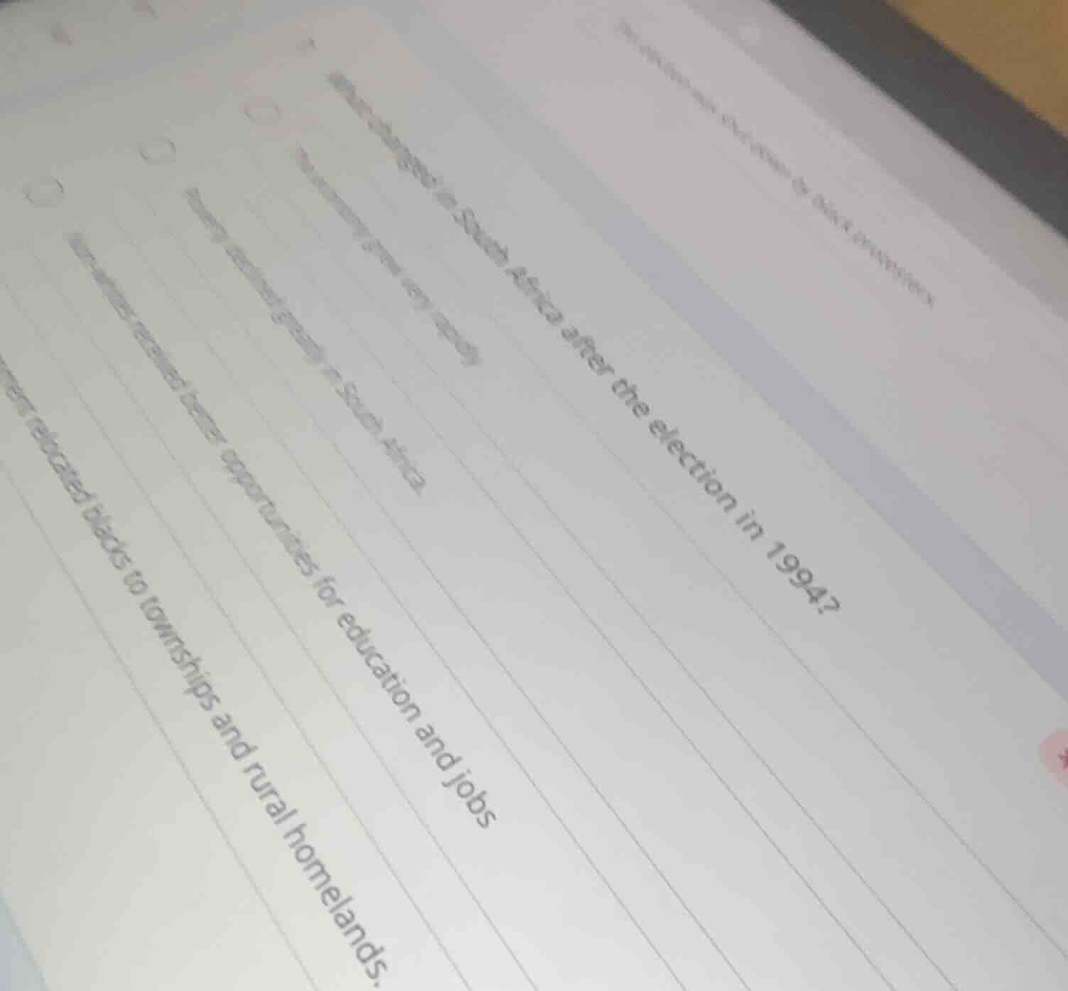 7. what changed in south africa after the election in 1994?○ the econom…