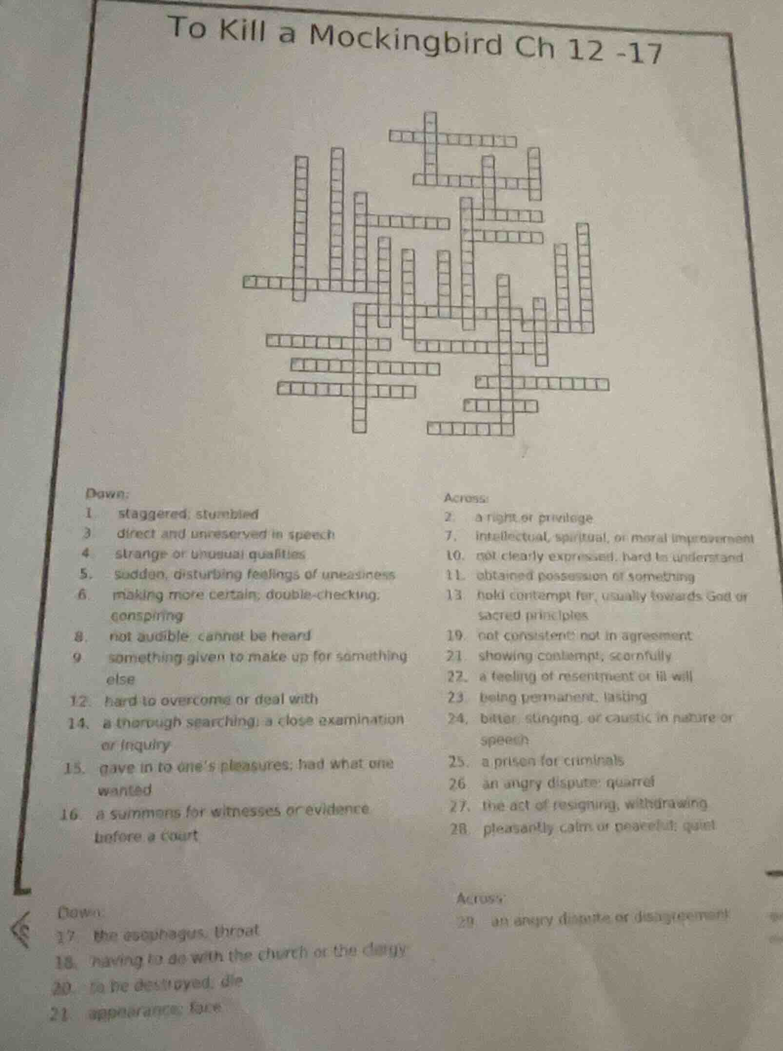 to kill a mockingbird ch 12 -17 down: 1. staggered; stumbled 3. direct …