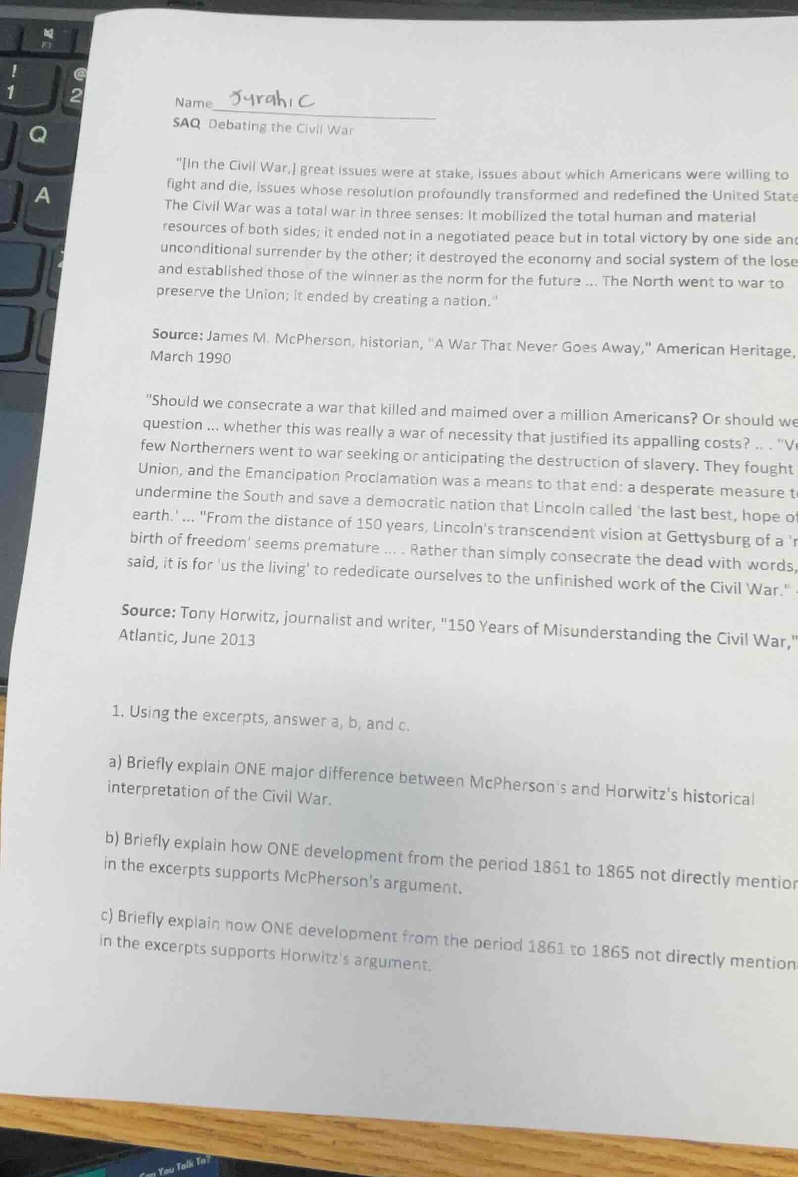 name syrah c saq debating the civil war \in the civil war, great issues…