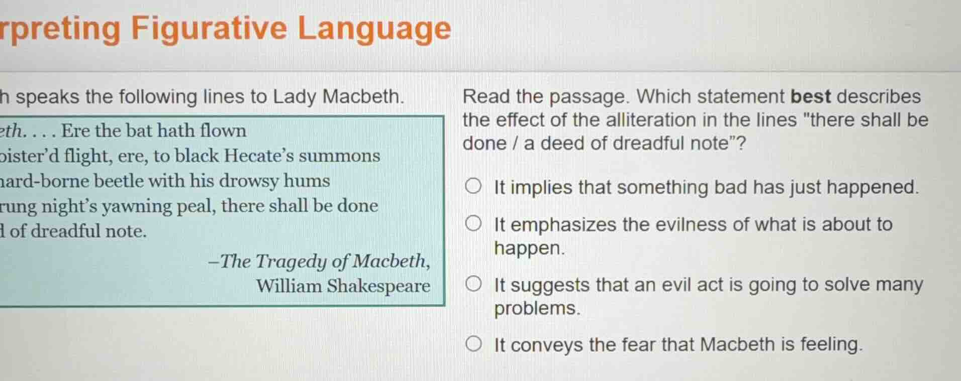 interpreting figurative language macbeth speaks the following lines to …