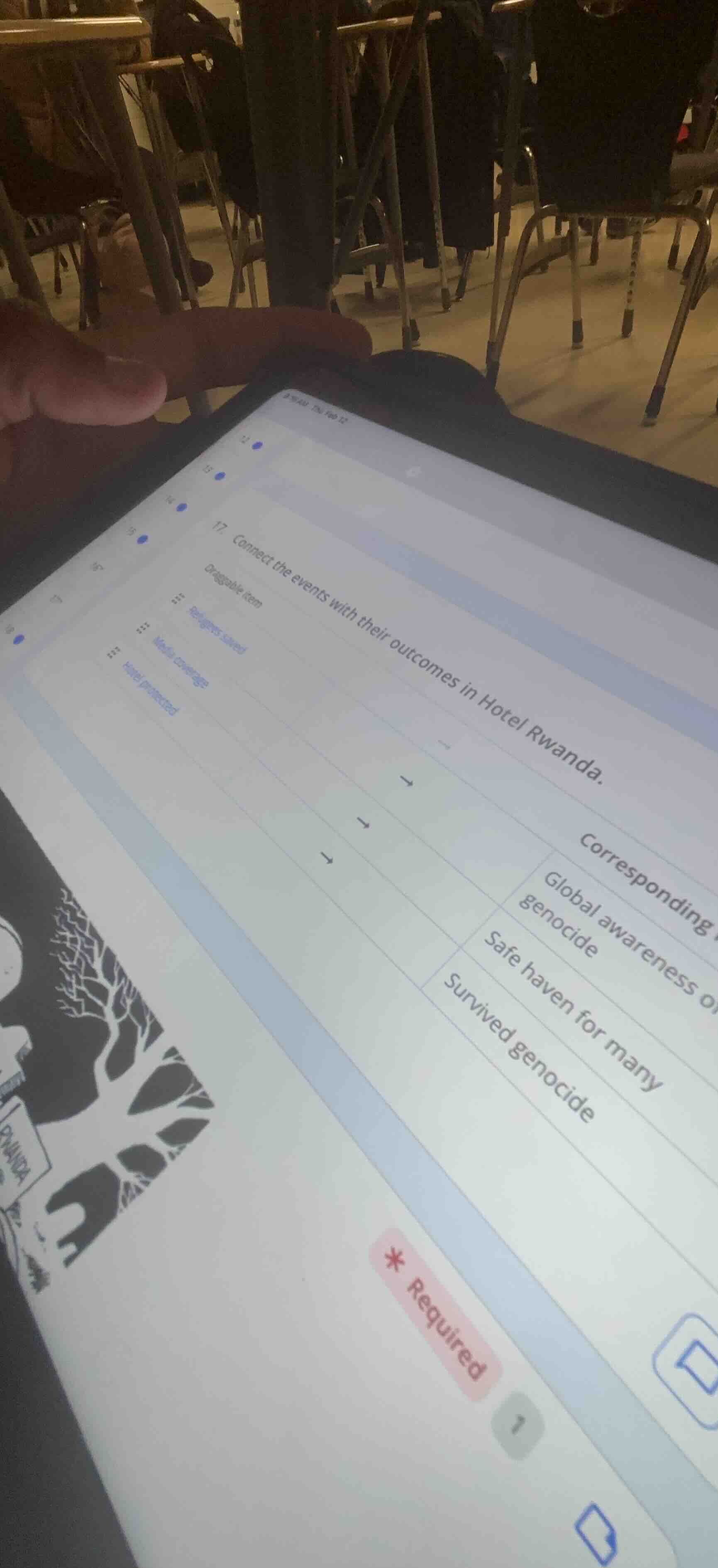 17. connect the events with their outcomes in hotel rwanda.draggable it…