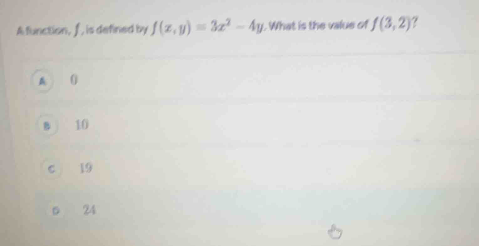 a function, $f$, is defined by $f(x,y)=3x^2 - 4y$. what is the value of…