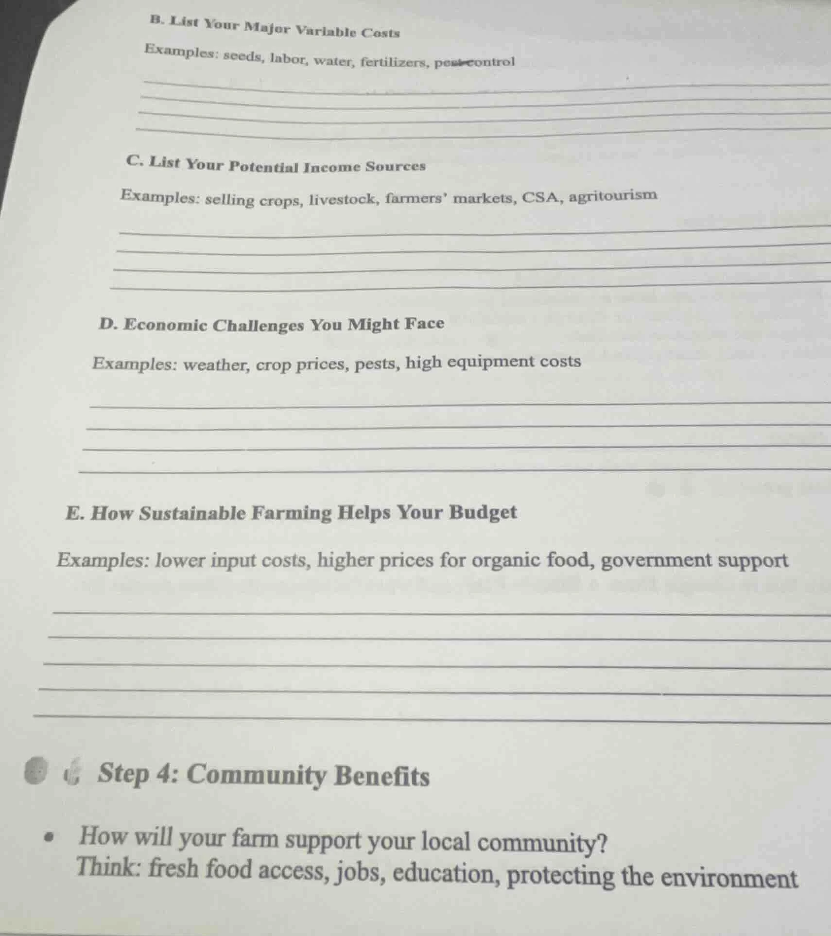 b. list your major variable costs examples: seeds, labor, water, fertil…