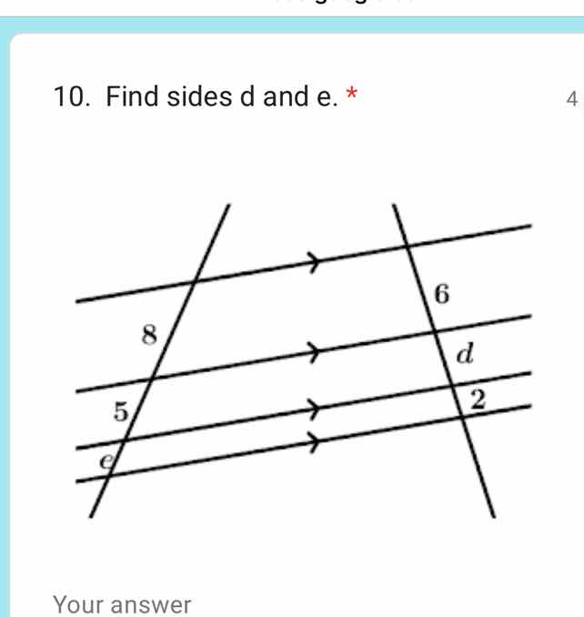 10. find sides d and e.