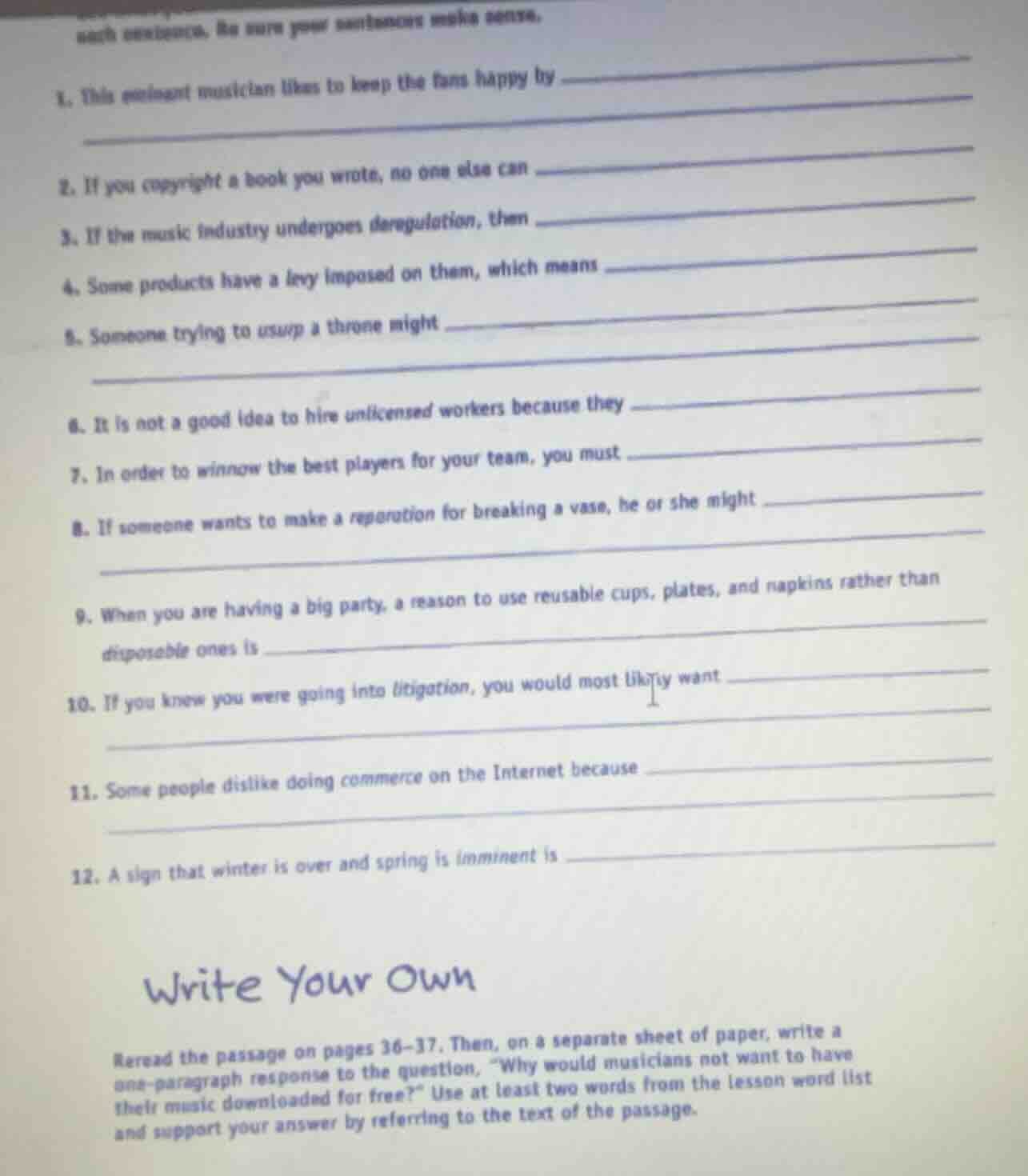 each sentence. be sure your sentences make sense.1. this eminent musici…