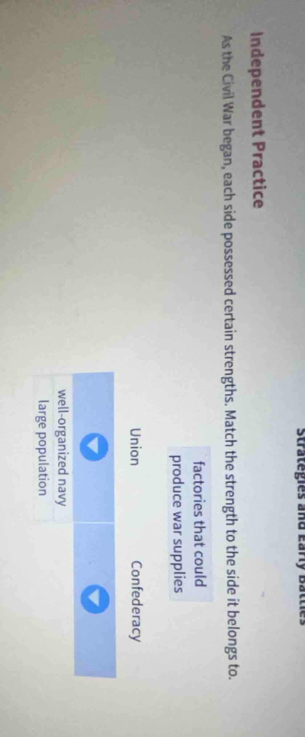 strategies and early battles independent practice as the civil war bega…