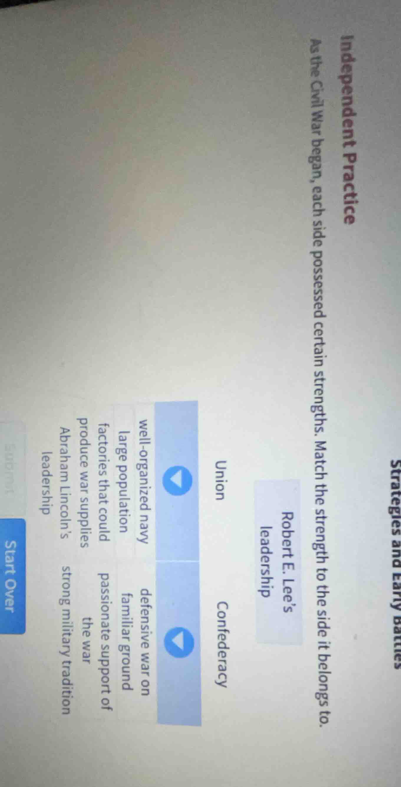 strategies and early battles independent practice as the civil war bega…