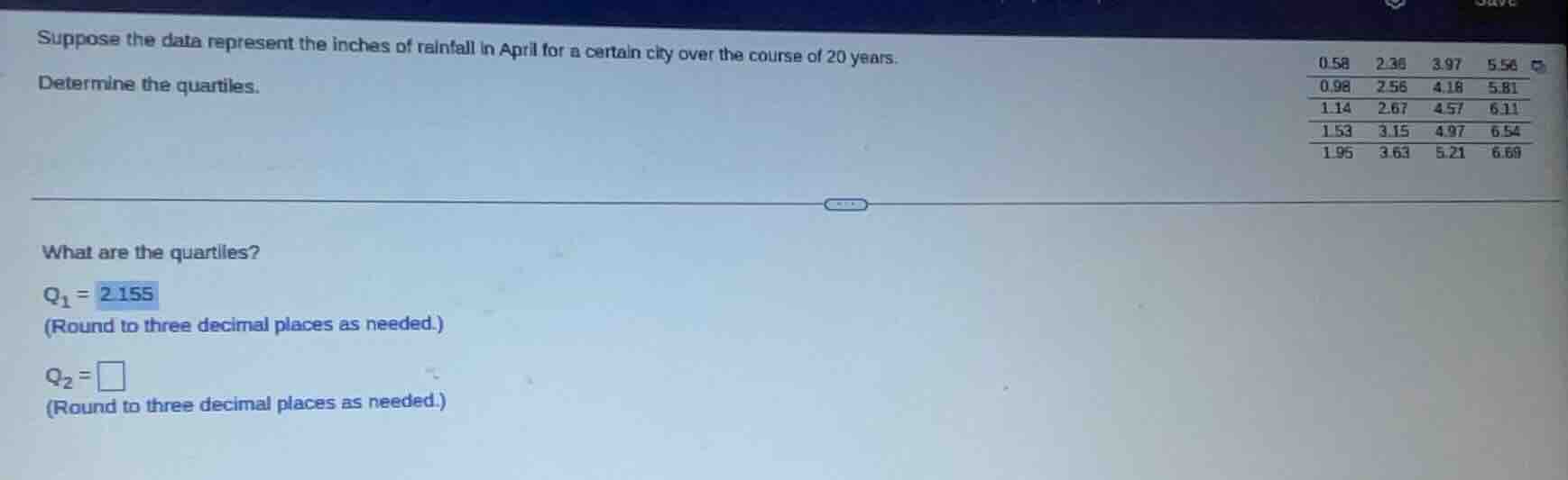 suppose the data represent the inches of rainfall in april for a certai…