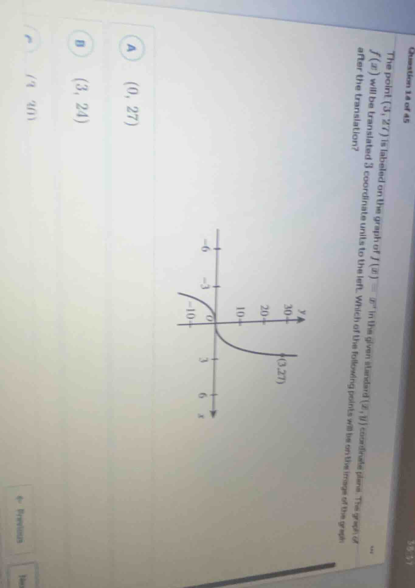 question 14 of 45 the point $(3, 27)$ is labeled on the graph of $f(x)=…
