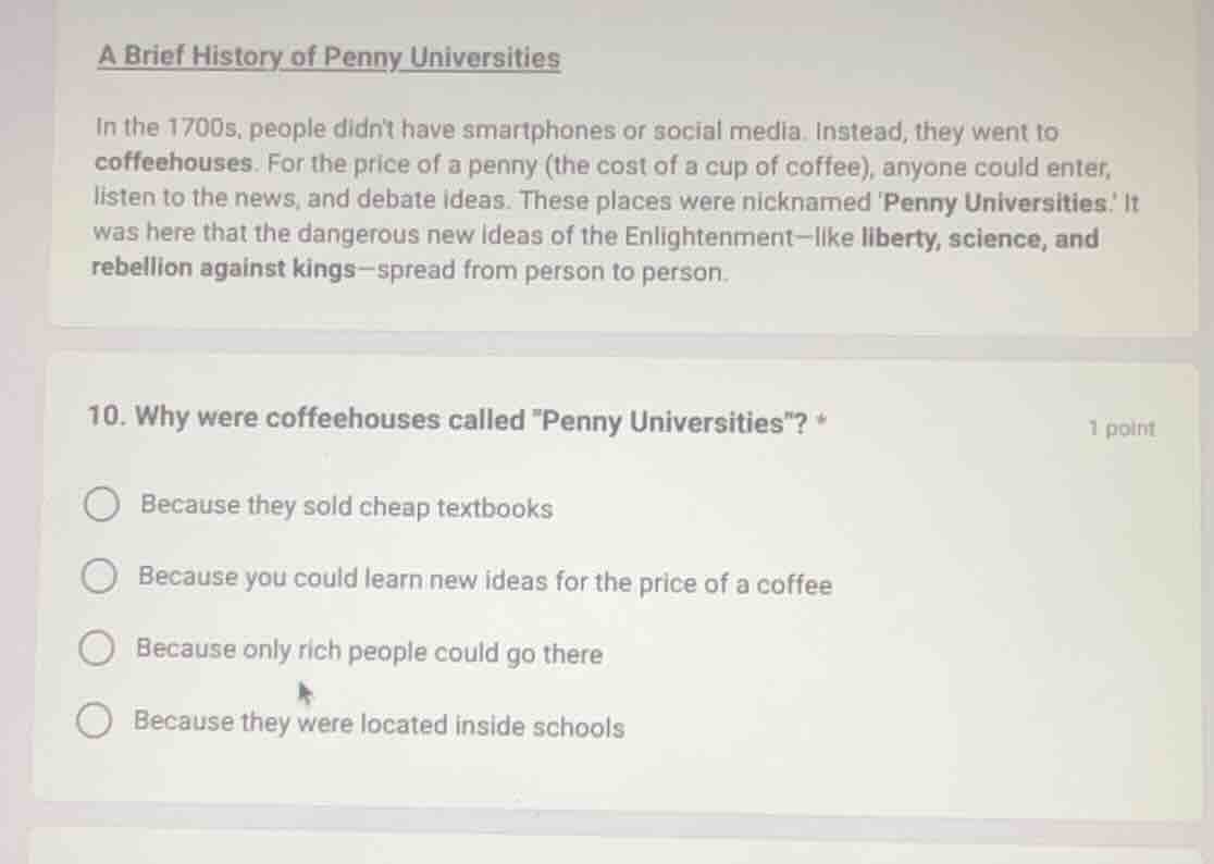 a brief history of penny universities in the 1700s, people didnt have s…