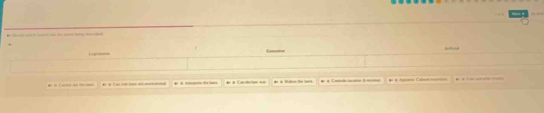 identify which branch has the power being described legislative executi…