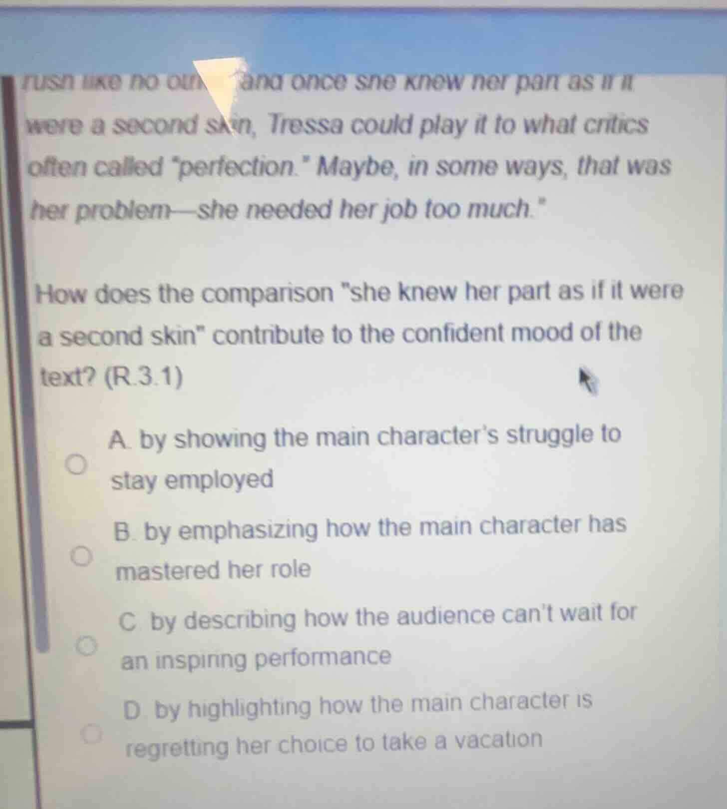 rush like no one and once she knew her part as if it were a second skin…