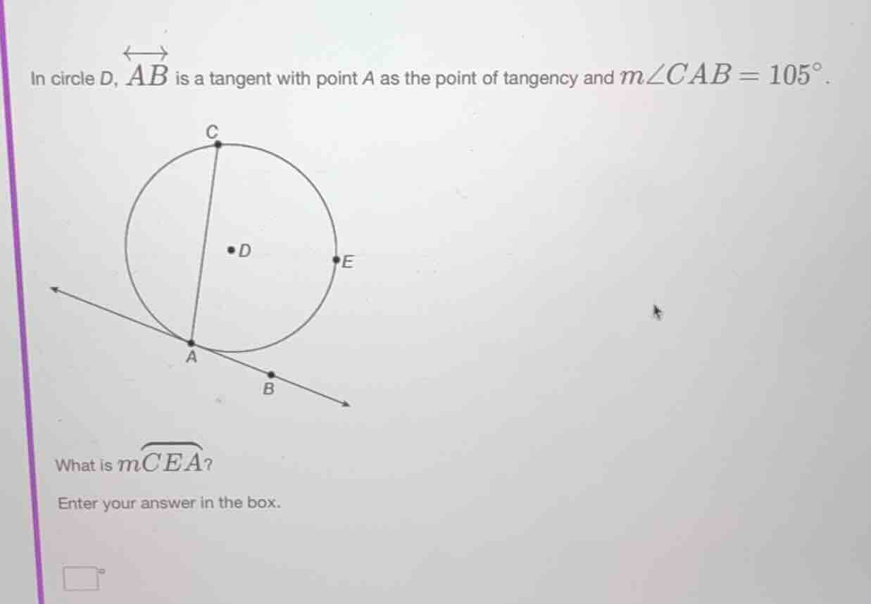 in circle d, $overleftrightarrow{ab}$ is a tangent with point a as the …