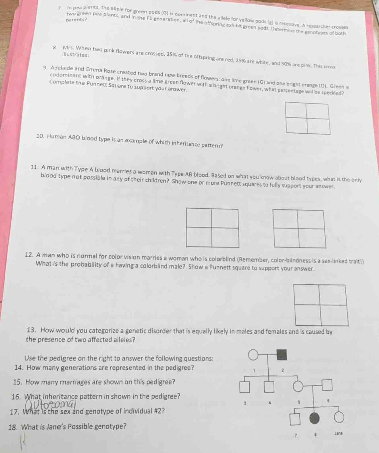 7. in pea plants, the allele for green pods (g) is dominant and the all…