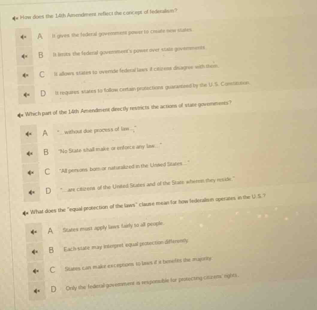 1. how does the 14th amendment reflect the concept of federalism?a it g…