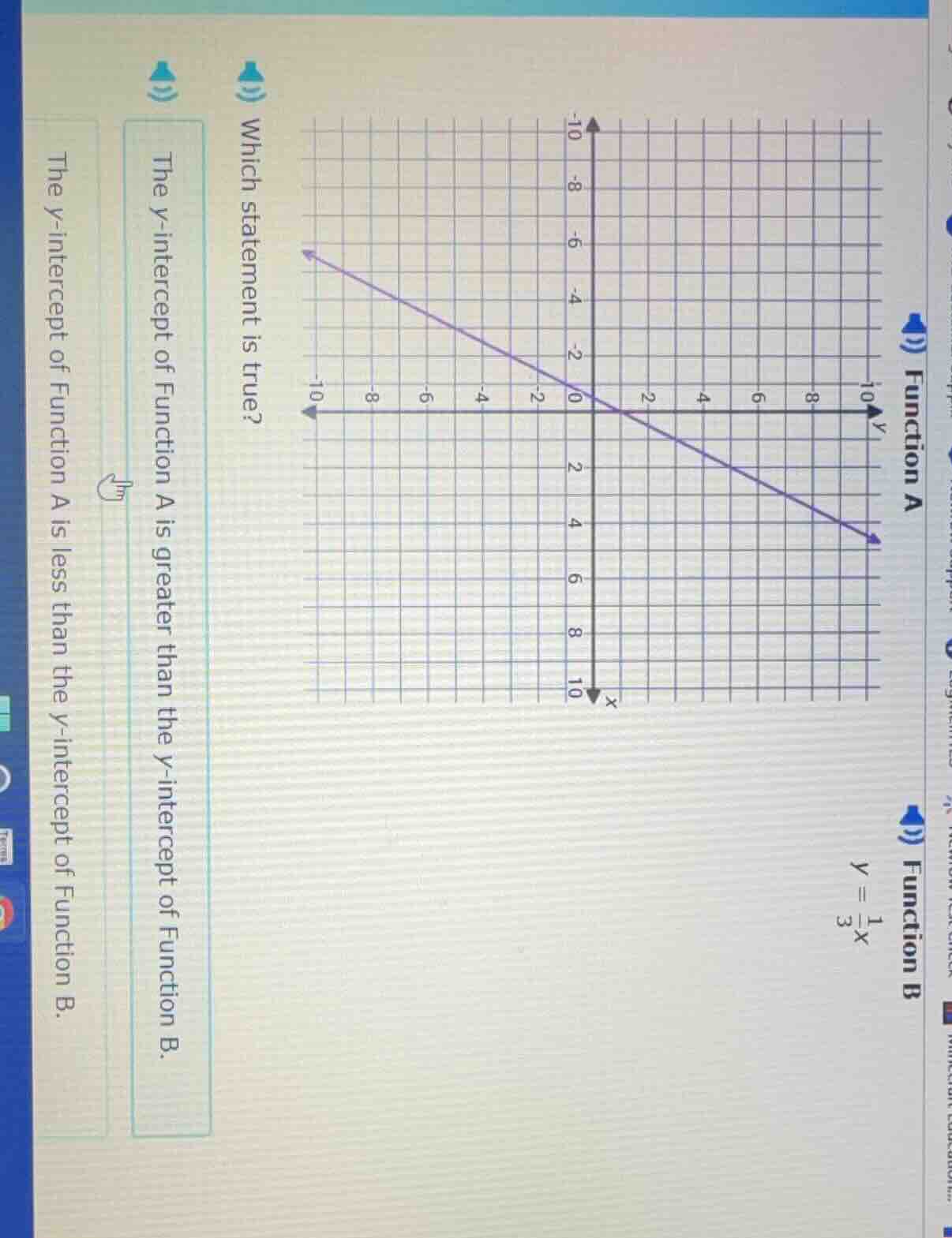 1) function a 2) function b $y = \\frac{1}{3}x$ which statement is true…