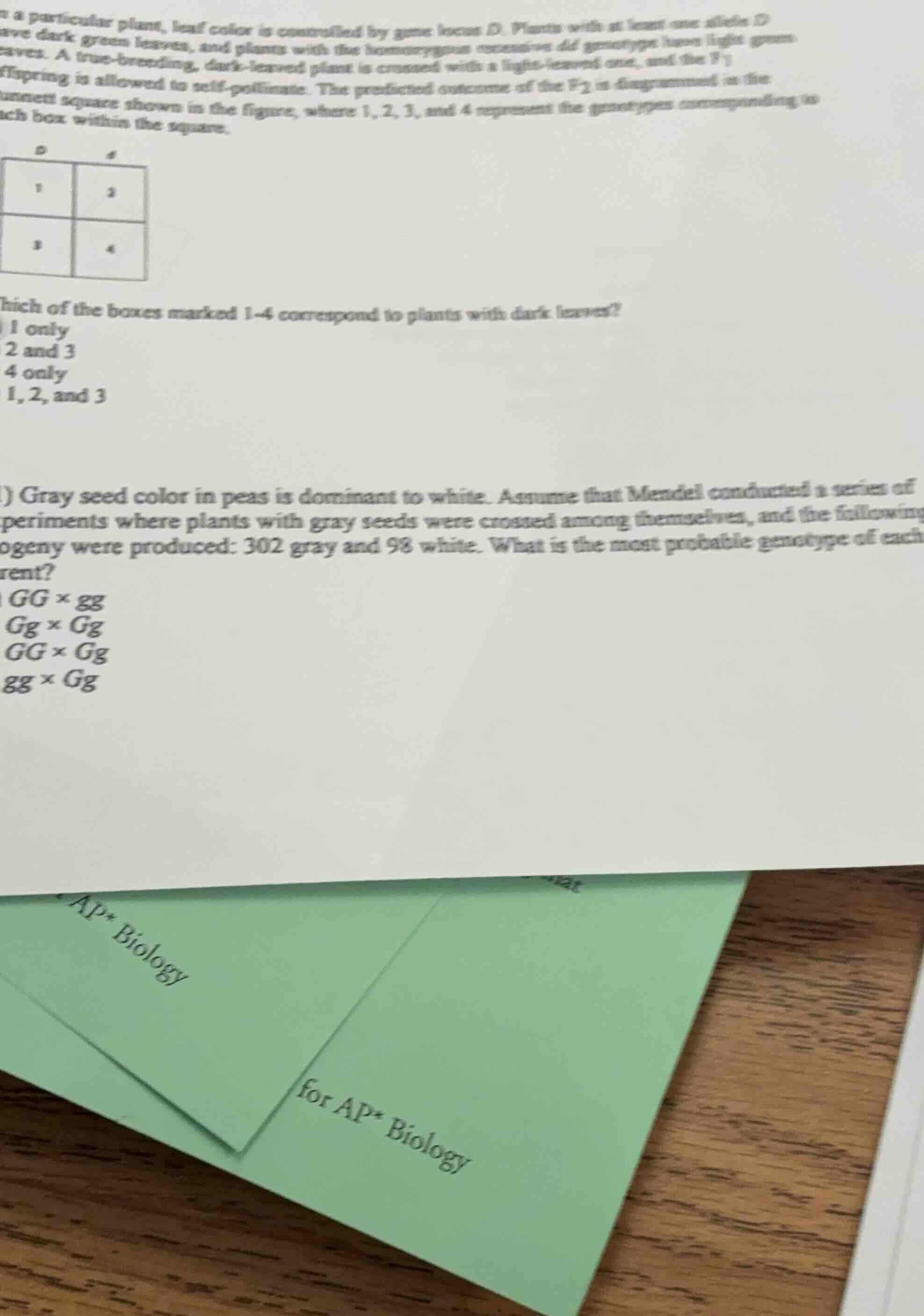 n a particular plant, leaf color is controlled by gene locus d. plants …