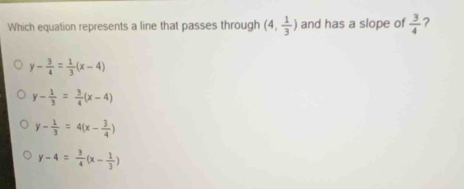 which equation represents a line that passes through $(4, \\frac{1}{3})…