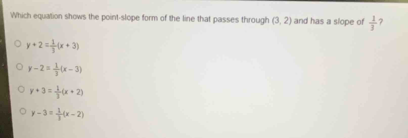 which equation shows the point-slope form of the line that passes throu…