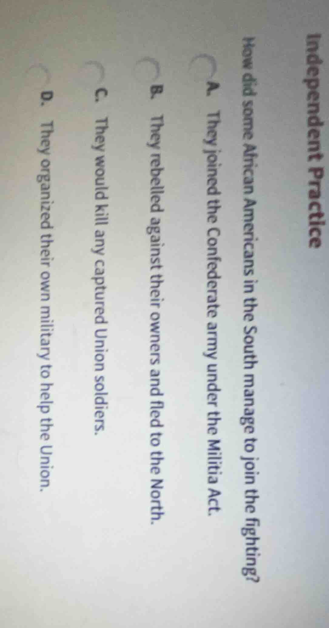 independent practice how did some african americans in the south manage…