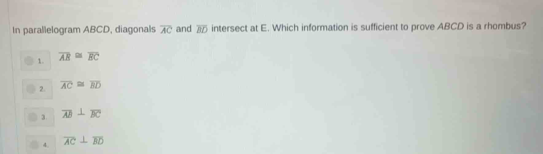 in parallelogram abcd, diagonals $overline{ac}$ and $overline{bd}$ inte…