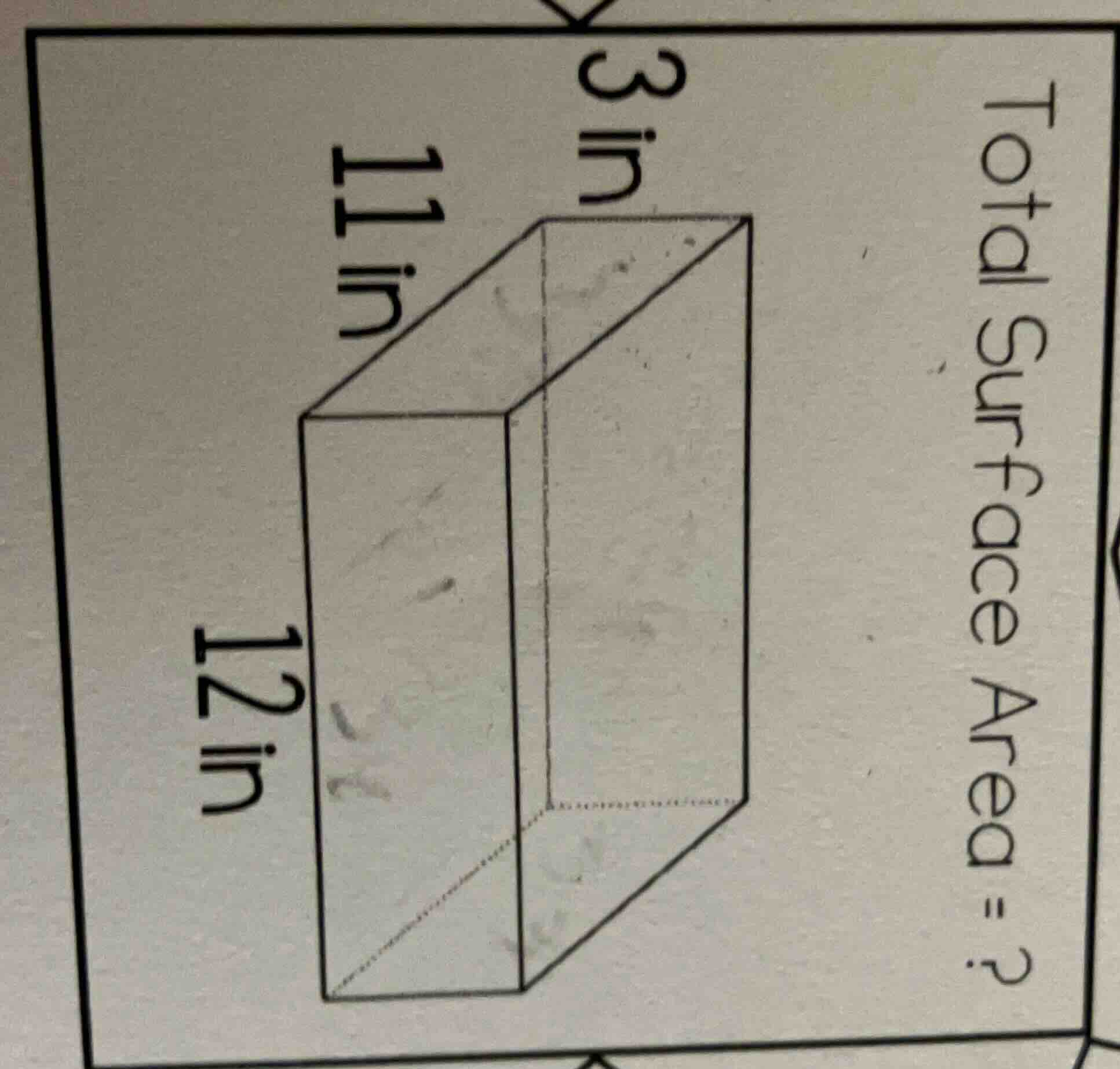 total surface area = ? 3 in 11 in 12 in