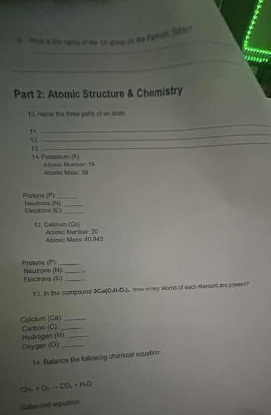 part 2: atomic structure & chemistry 10. name the three parts of an ato…