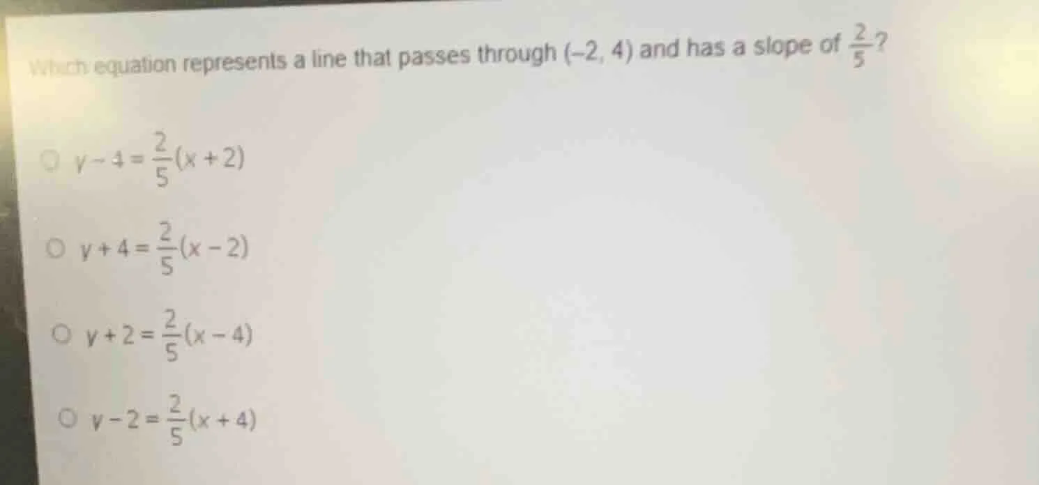 which equation represents a line that passes through $(-2, 4)$ and has …