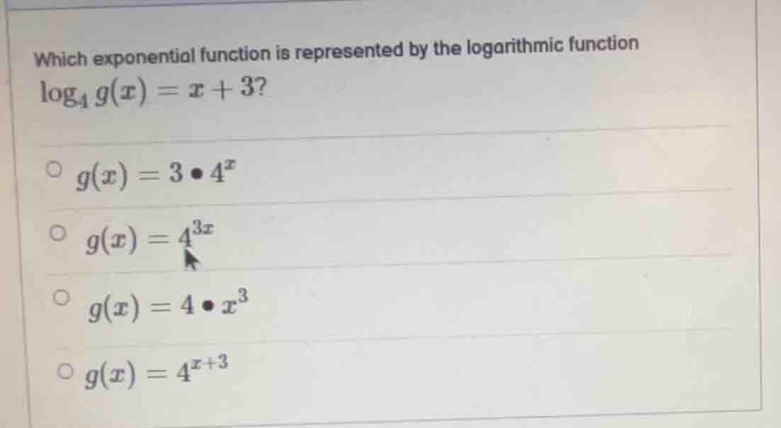 which exponential function is represented by the logarithmic function $…