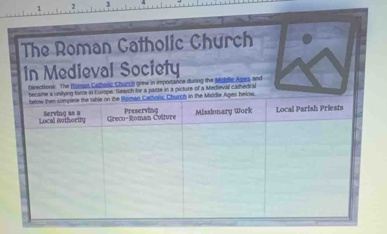 the roman catholic church in medieval society directions: the roman cat…