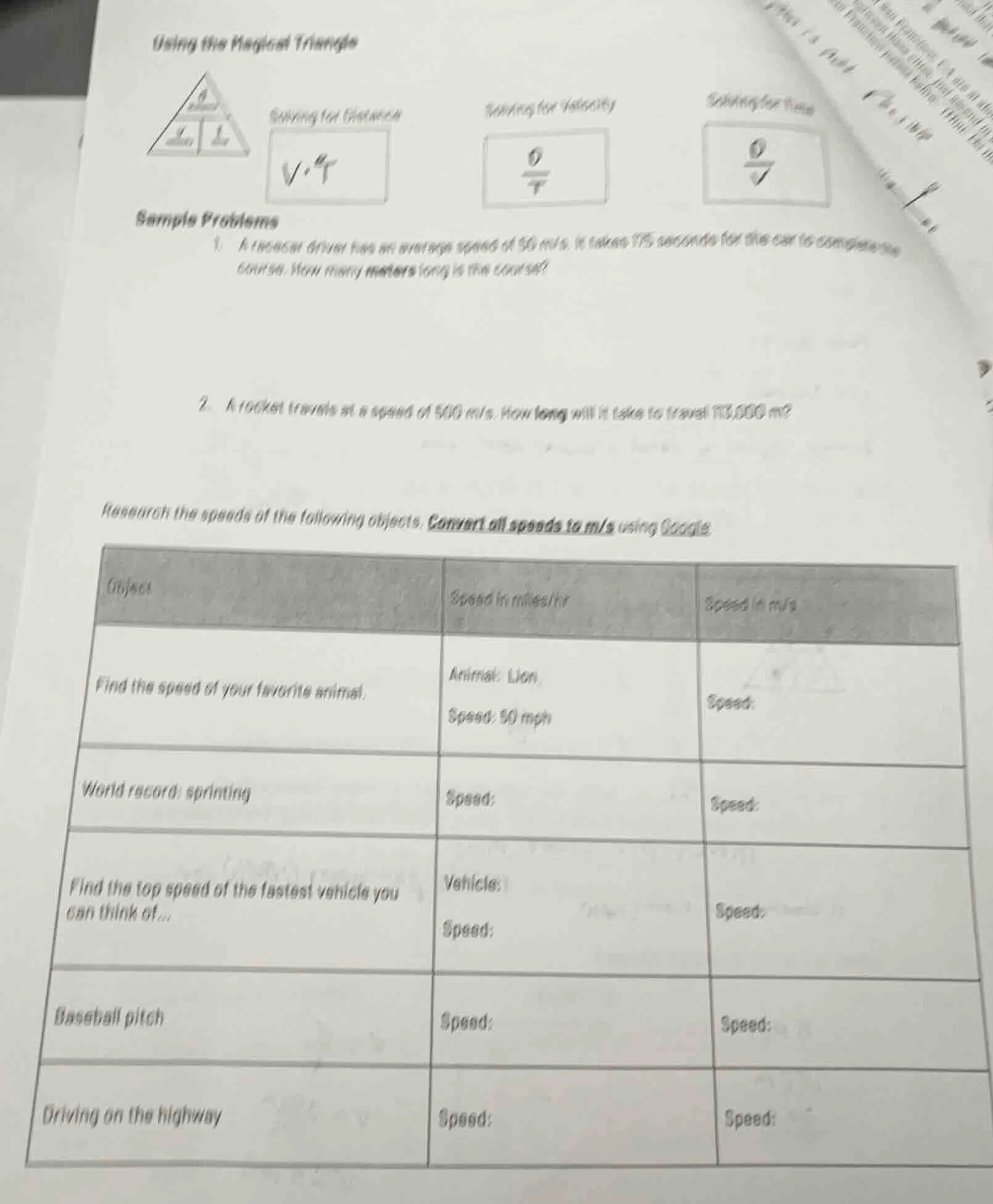 using the magical trianglesolving for distance$v cdot t$solving for vel…