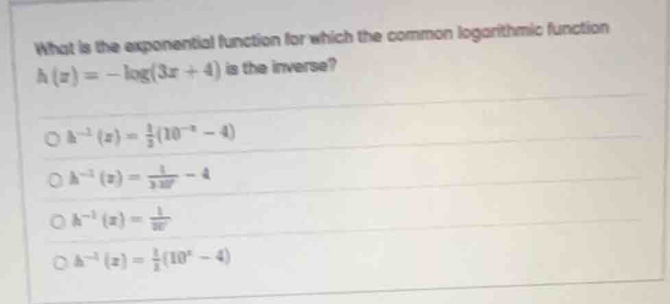 what is the exponential function for which the common logarithmic funct…