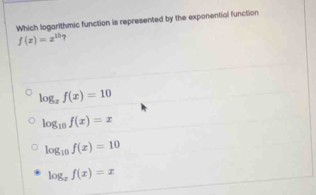 which logarithmic function is represented by the exponential function $…