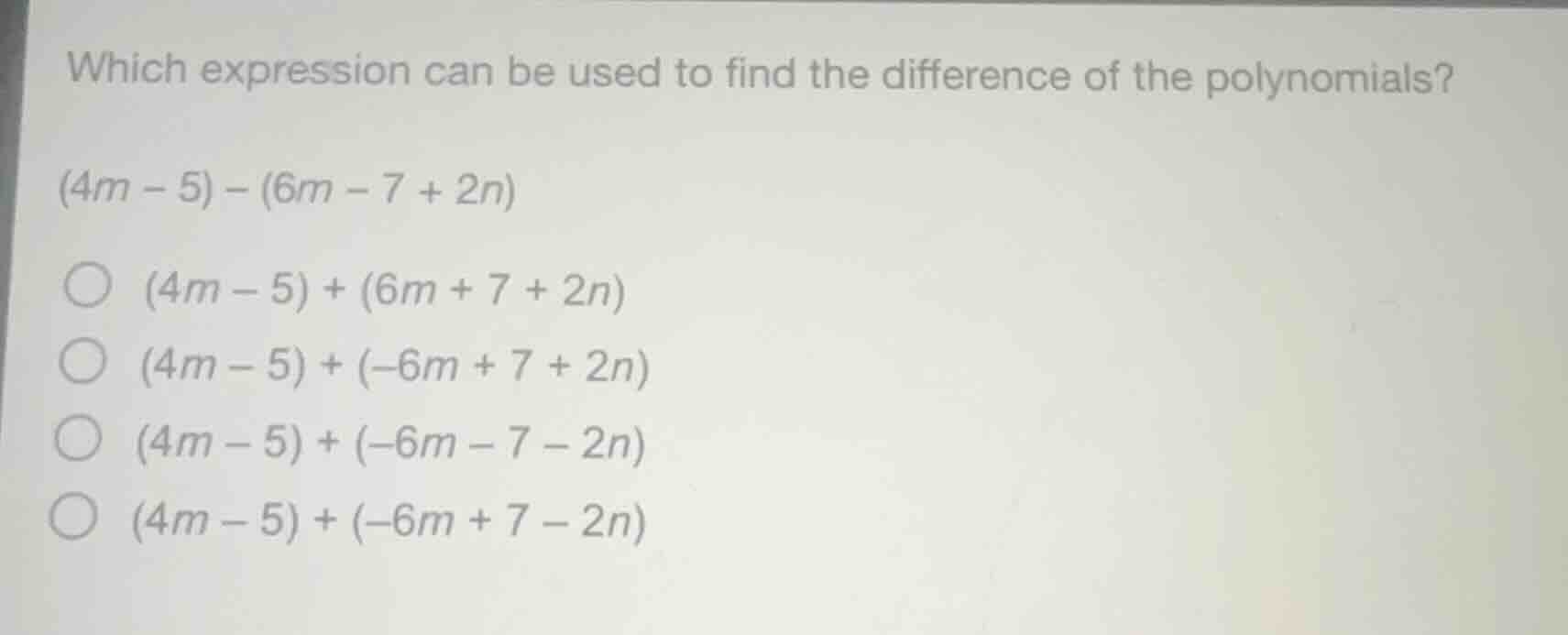 which expression can be used to find the difference of the polynomials?…